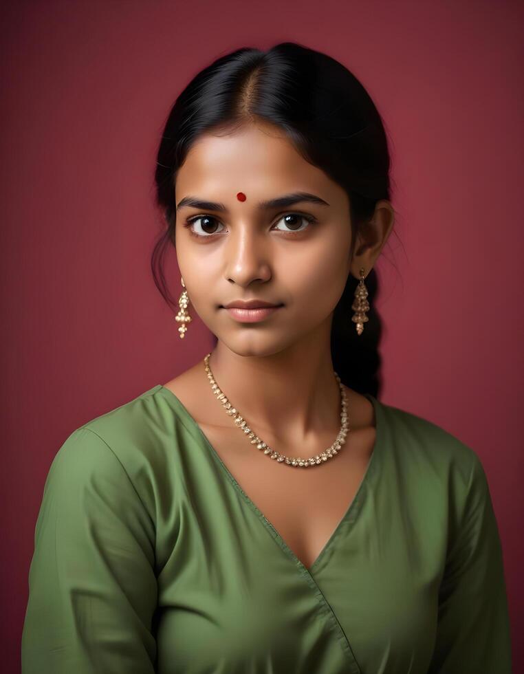 Stylish Indian girl in a studio portrait with flawless makeup photo