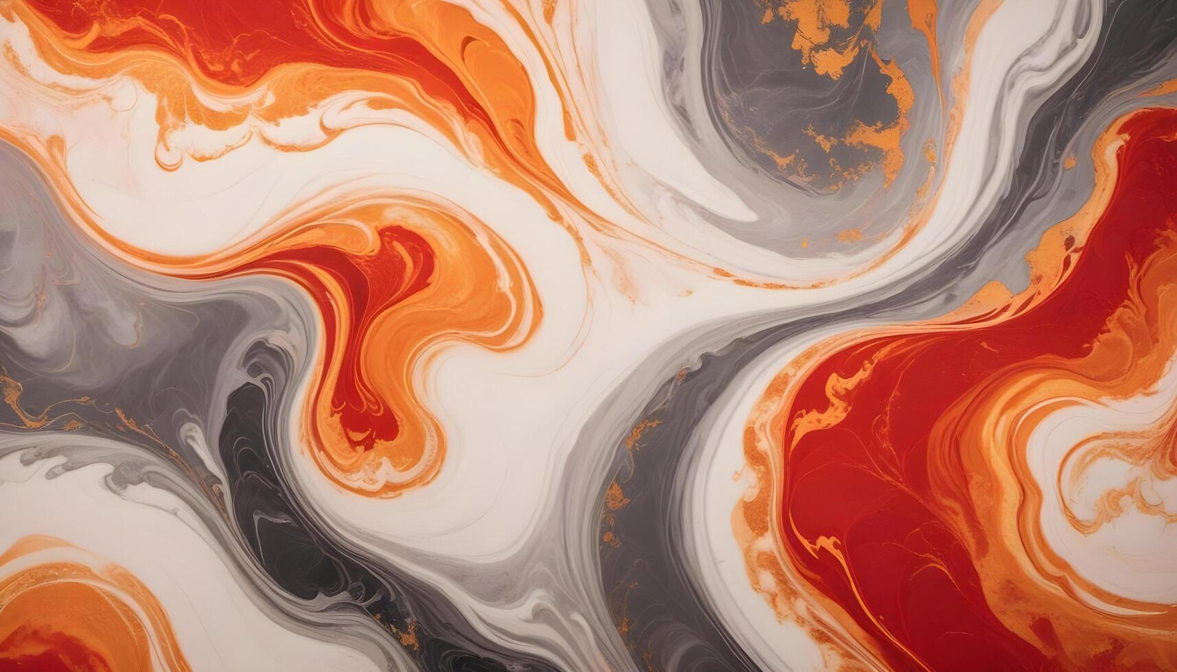 Bold abstract swirls blending orange, red, and gray in a fluid composition photo