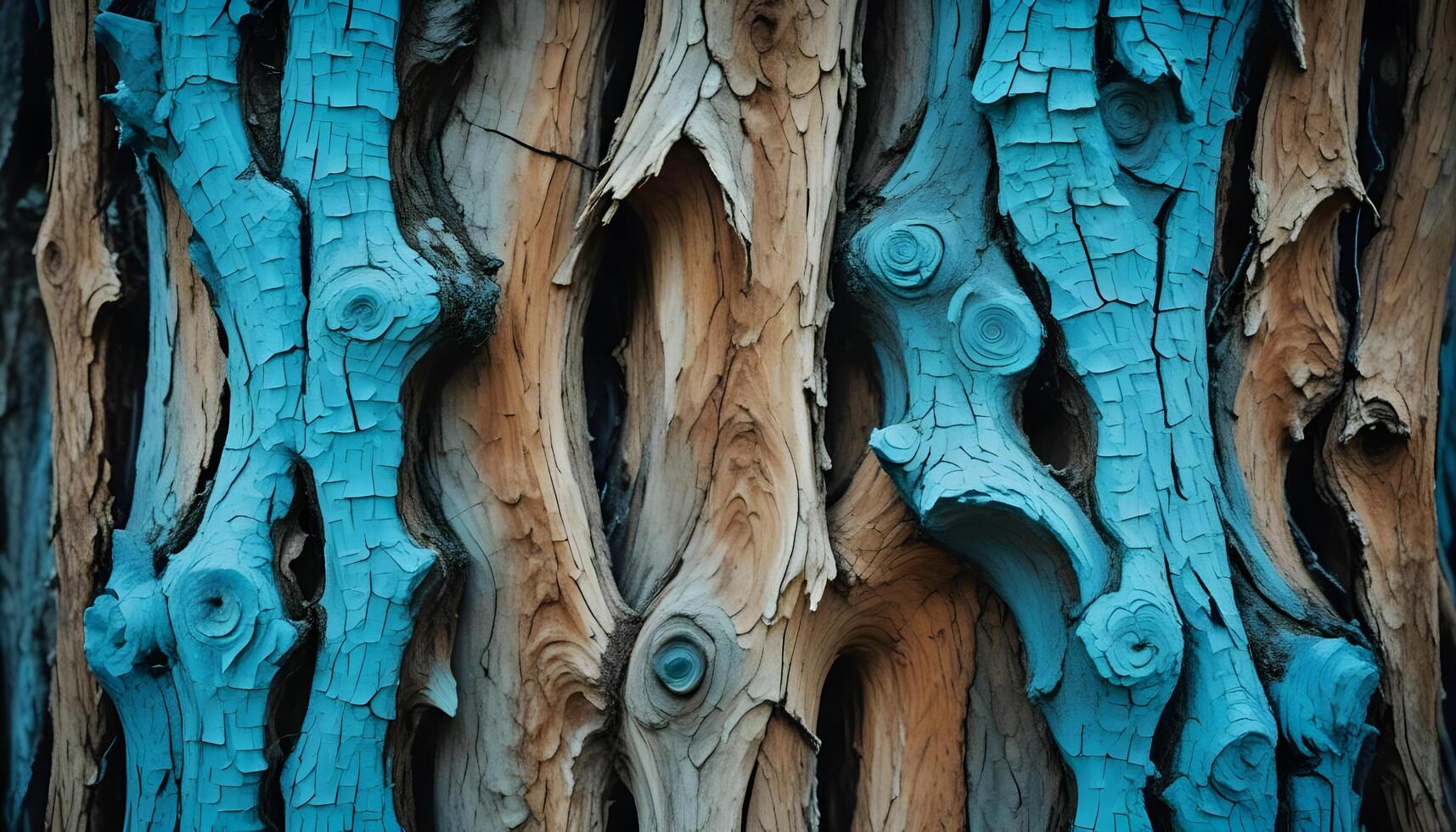 Close up of a tree trunk with blue paint photo