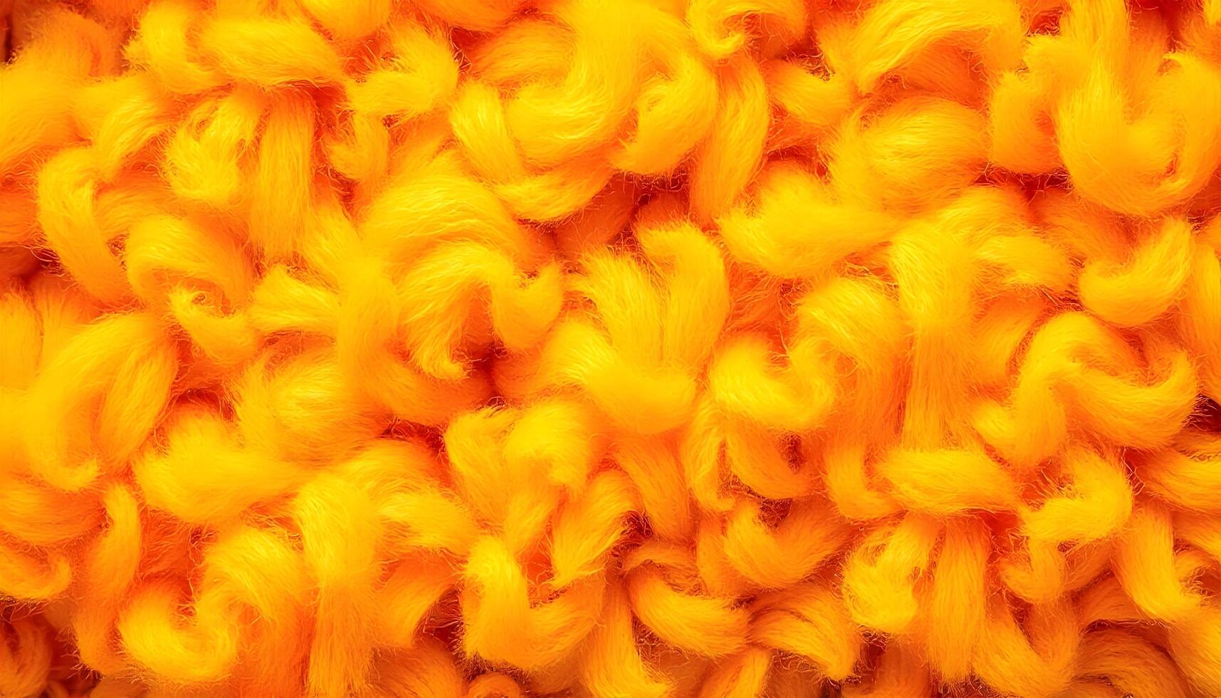 Close up of curly pasta, bright orange and yellow spirals, rich texture and detail photo