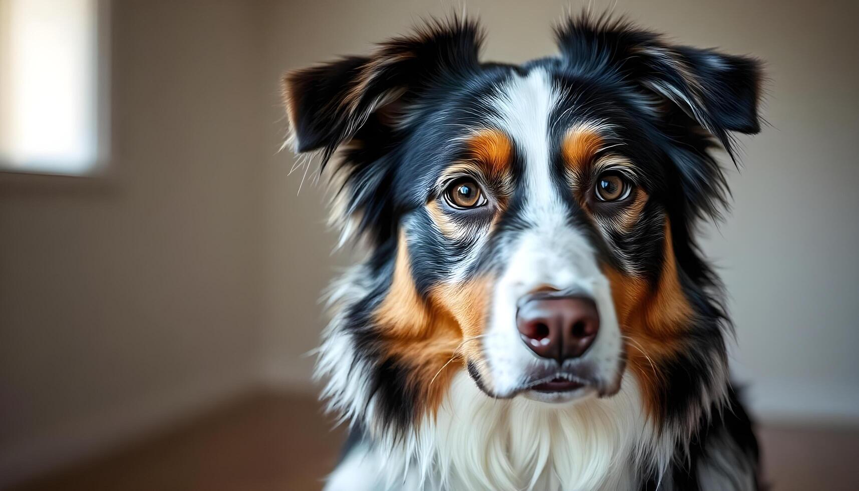 Australian Shepherd with Bright Eyes and Merle Coat in Natural Light photo