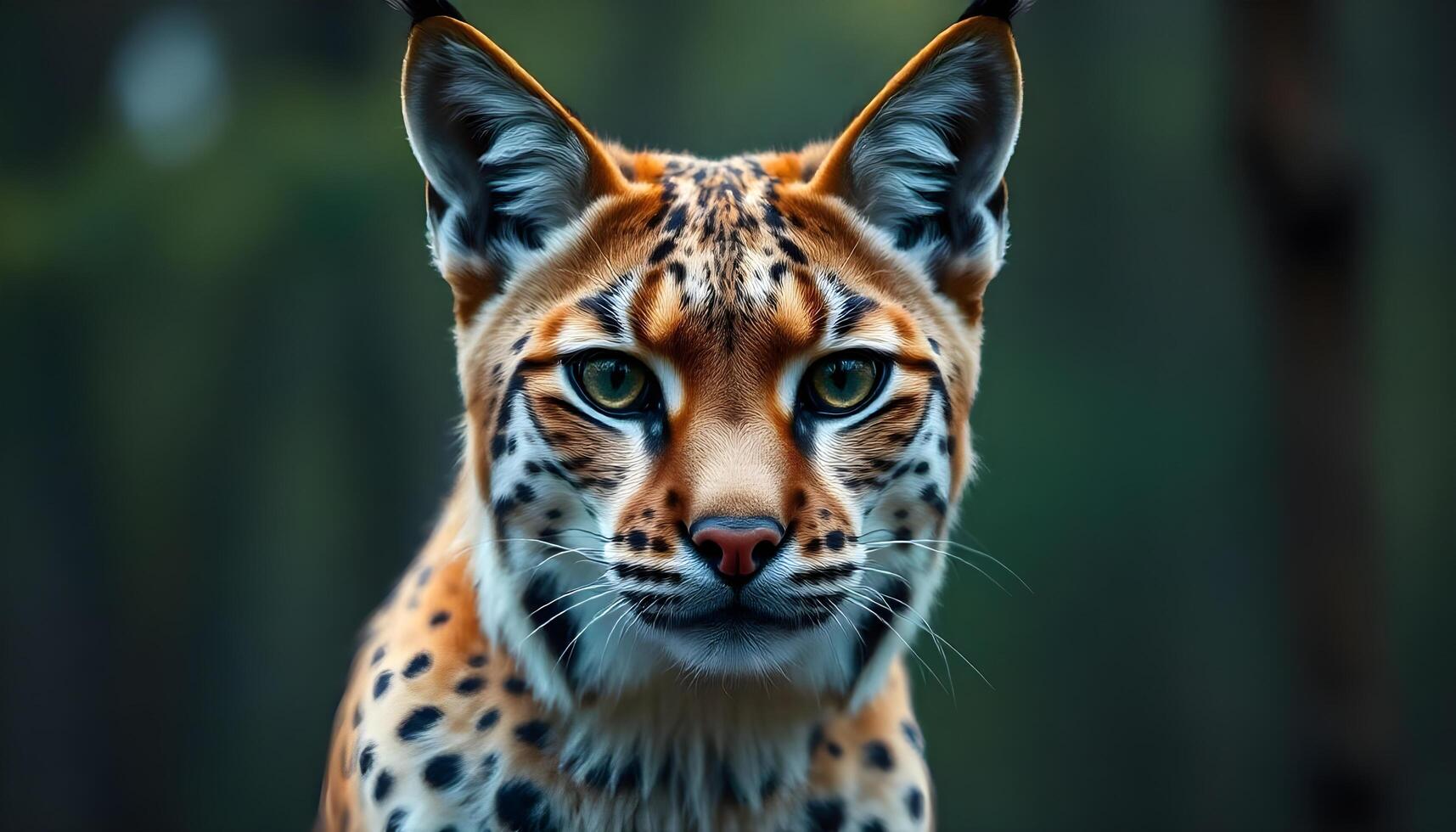 Female Lynx with Tufted Ears and Piercing Gaze in Soft Forest Backdrop photo