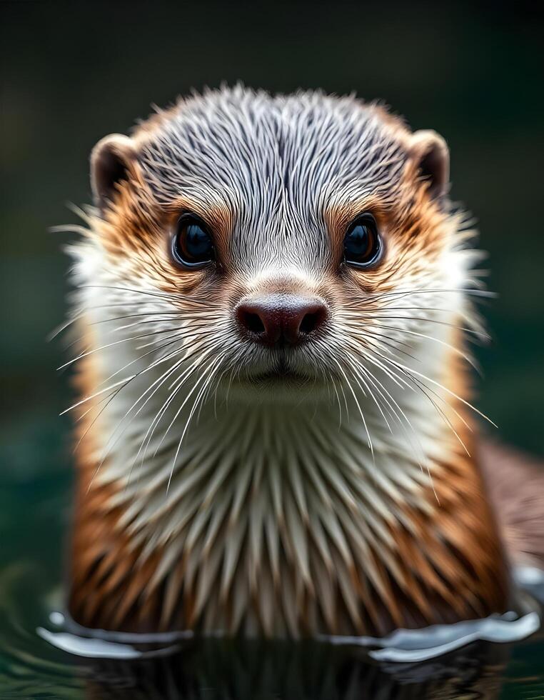 Side profile of a female otter with damp fur and curious gaze, soft natural lighting highlighting her facial details photo