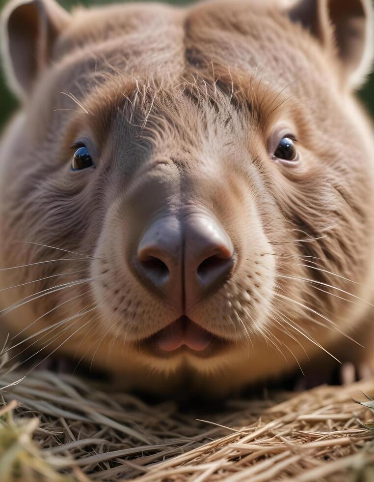 A close up of a wombat looking at the camera photo