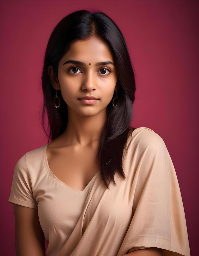 Graceful Indian girl posing in a professional portrait studio setting photo