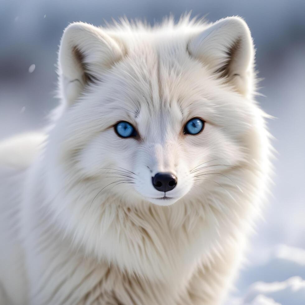 Close up of a Female Arctic Fox with Fluffed Fur and Focused Expression photo