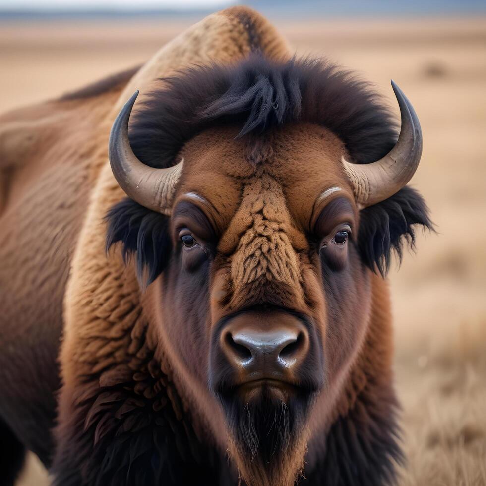 Male Bison with Thick Mane and Strong, Calm Expression photo