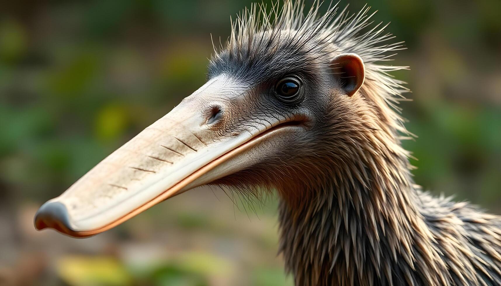 Female giant anteater with a long snout and distinctive fur against a blurred background photo