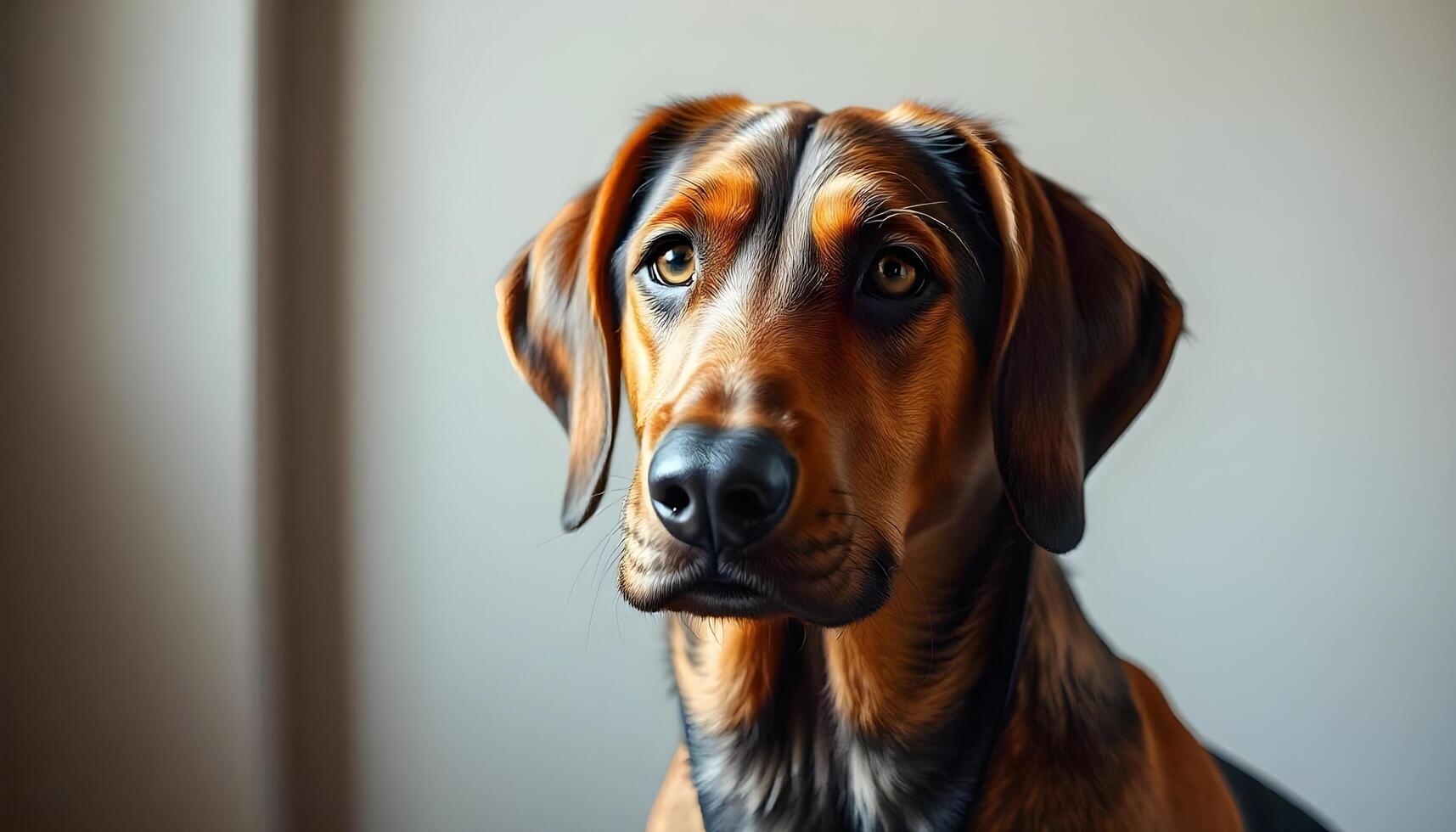 Bavarian Mountain Hound with Amber Eyes, Relaxed and Focused Expression photo