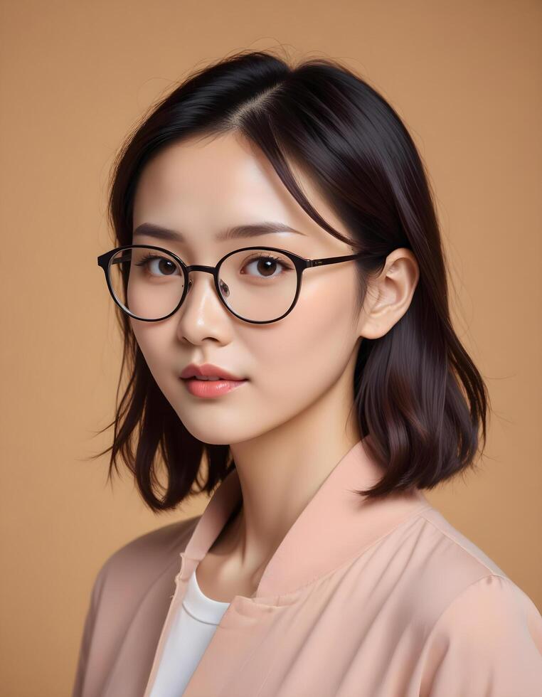 Intelligent female Chinese model in glasses, posing with poise and confidence photo
