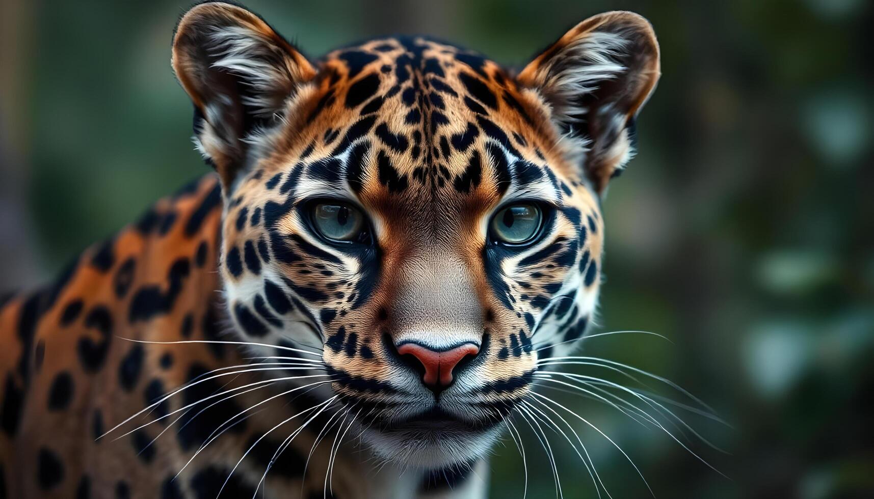 Female Clouded Leopard with Distinct Fur Markings and Sharp Eyes Against Forest Backdrop photo