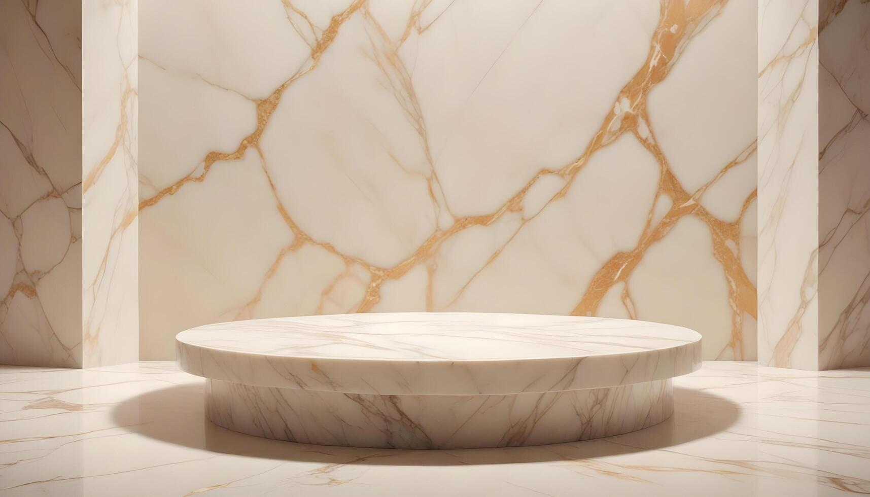 Elegant round podium set against a smooth marble texture background photo
