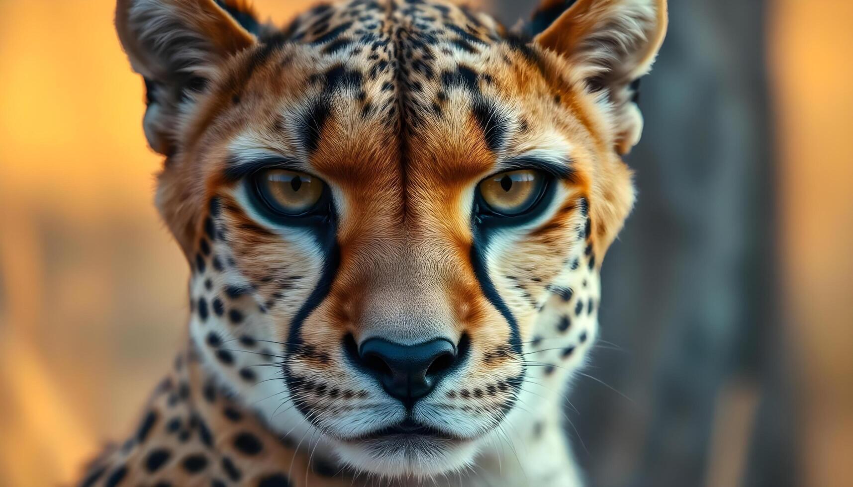 Female cheetah with sleek fur and bright eyes in soft savannah background photo