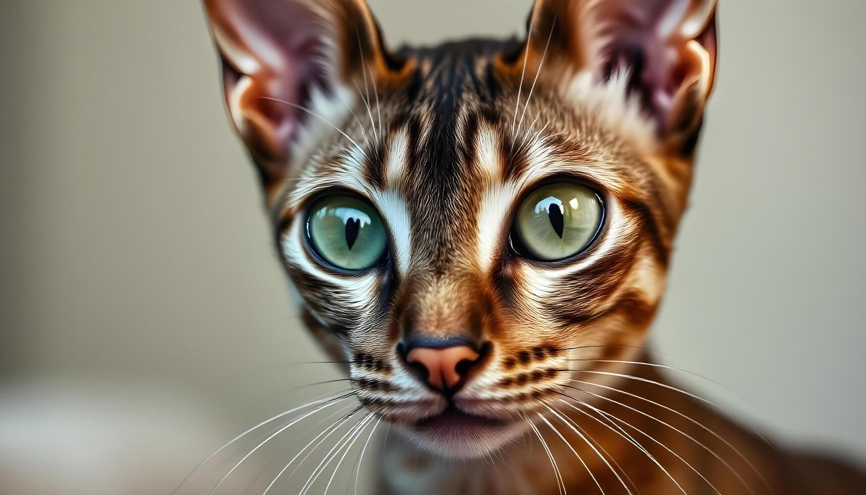 Detailed close up of an Oriental Shorthair with a short, smooth coat and alert expression photo