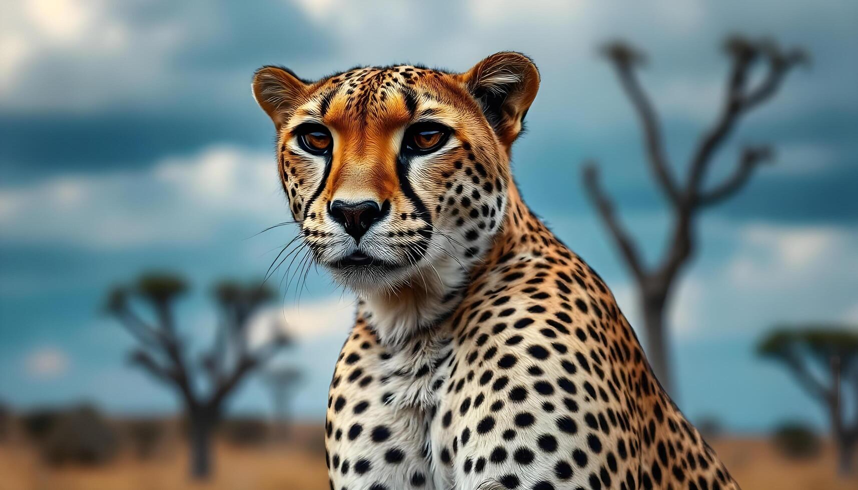 Side profile of a cheetah with sharp facial markings and golden fur, natural lighting bringing out intricate fur textures photo