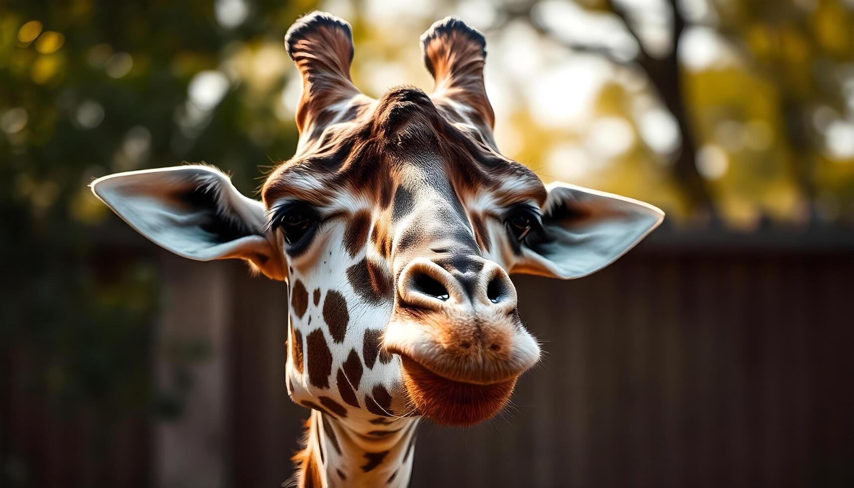 Close up of giraffe with distinctive spots, large ears, and gentle expression photo