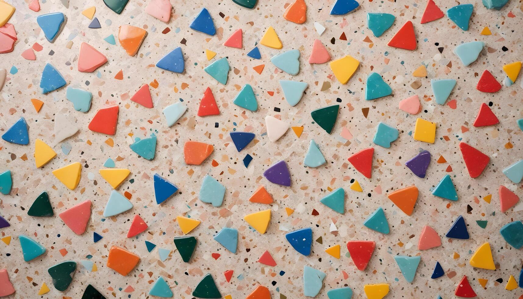 Trendy terrazzo texture with bright, scattered stone fragments, adding a pop of color to contemporary designs photo