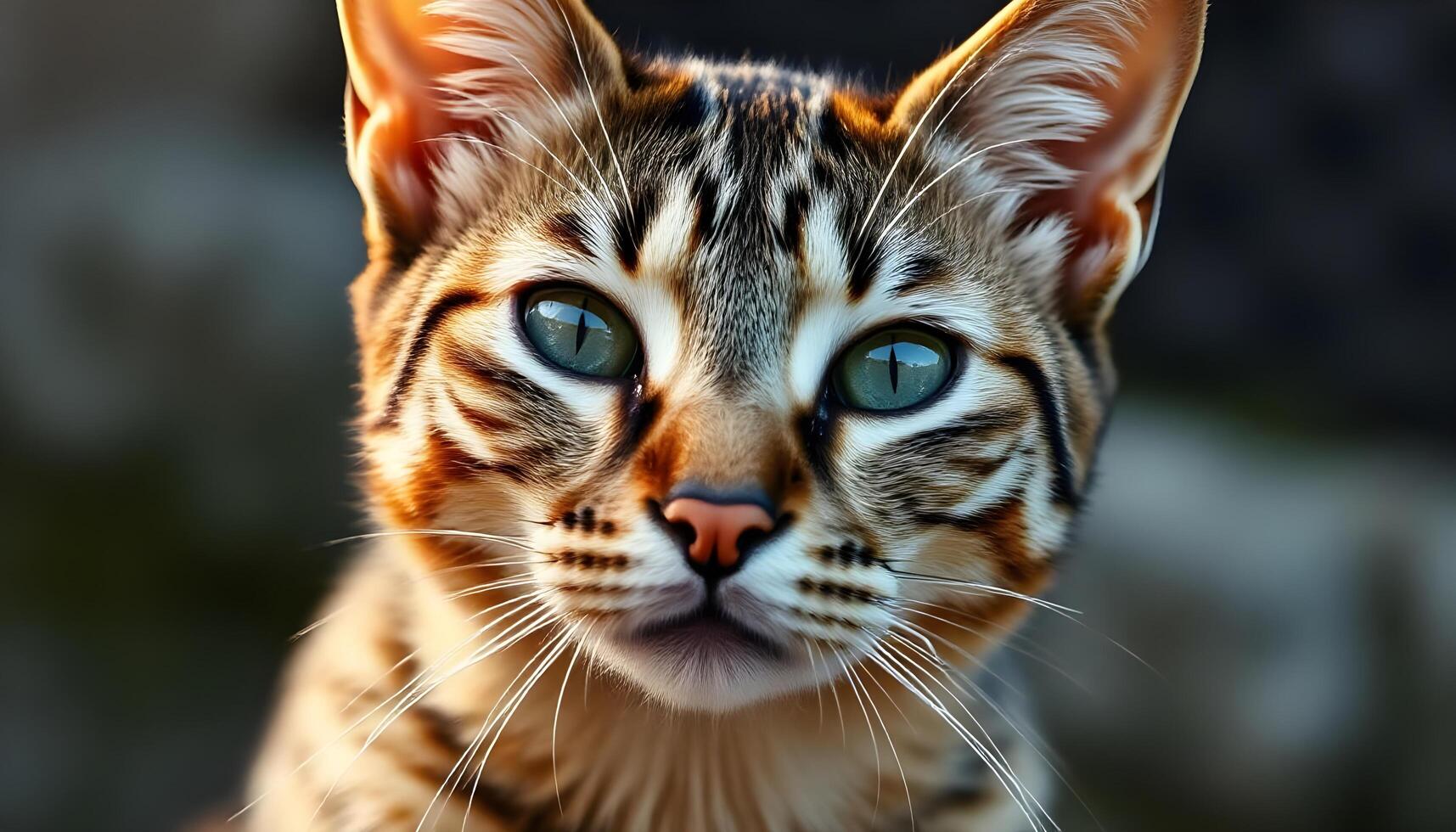 Close up of tabby cat with clear green eyes and direct eye contact photo