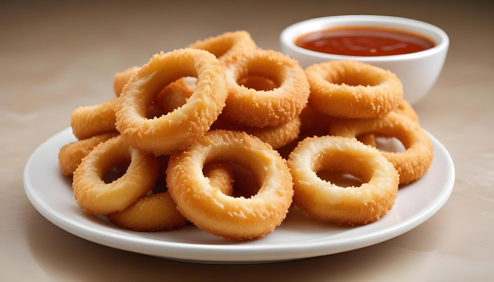 Crunchy thick cut onion rings served with a smooth and tangy dip photo