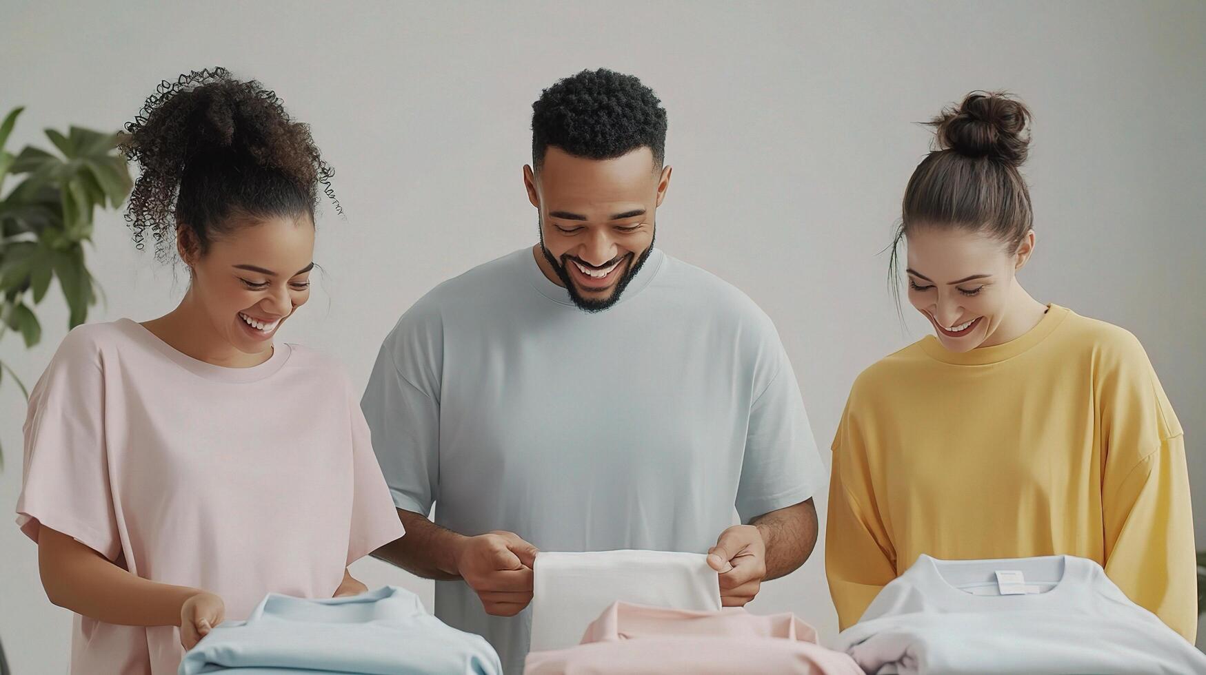 Happy Store Owners Packing Clothing Orders with Smiles and Care photo