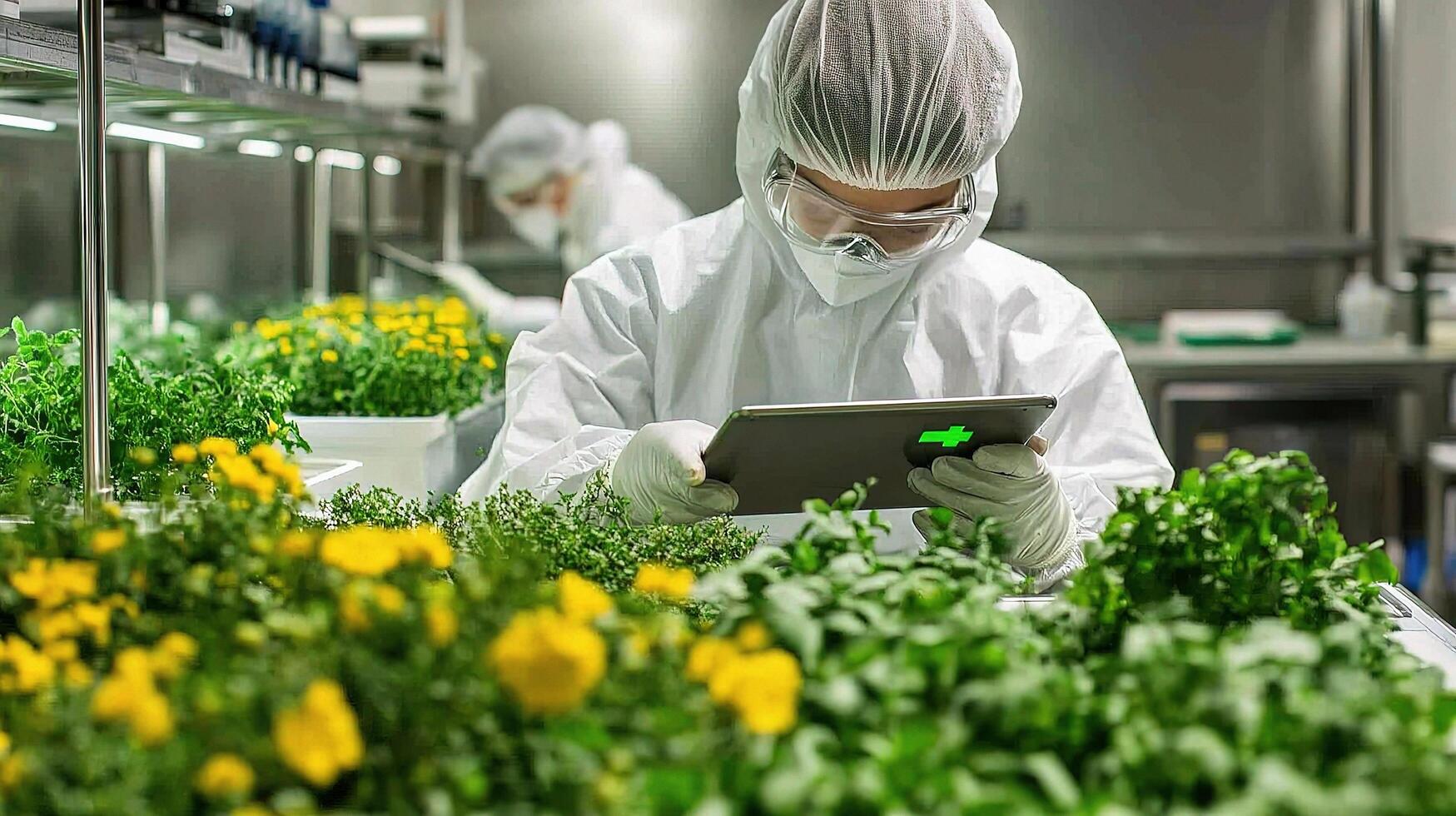 A worker in a lab with a tablet computer photo