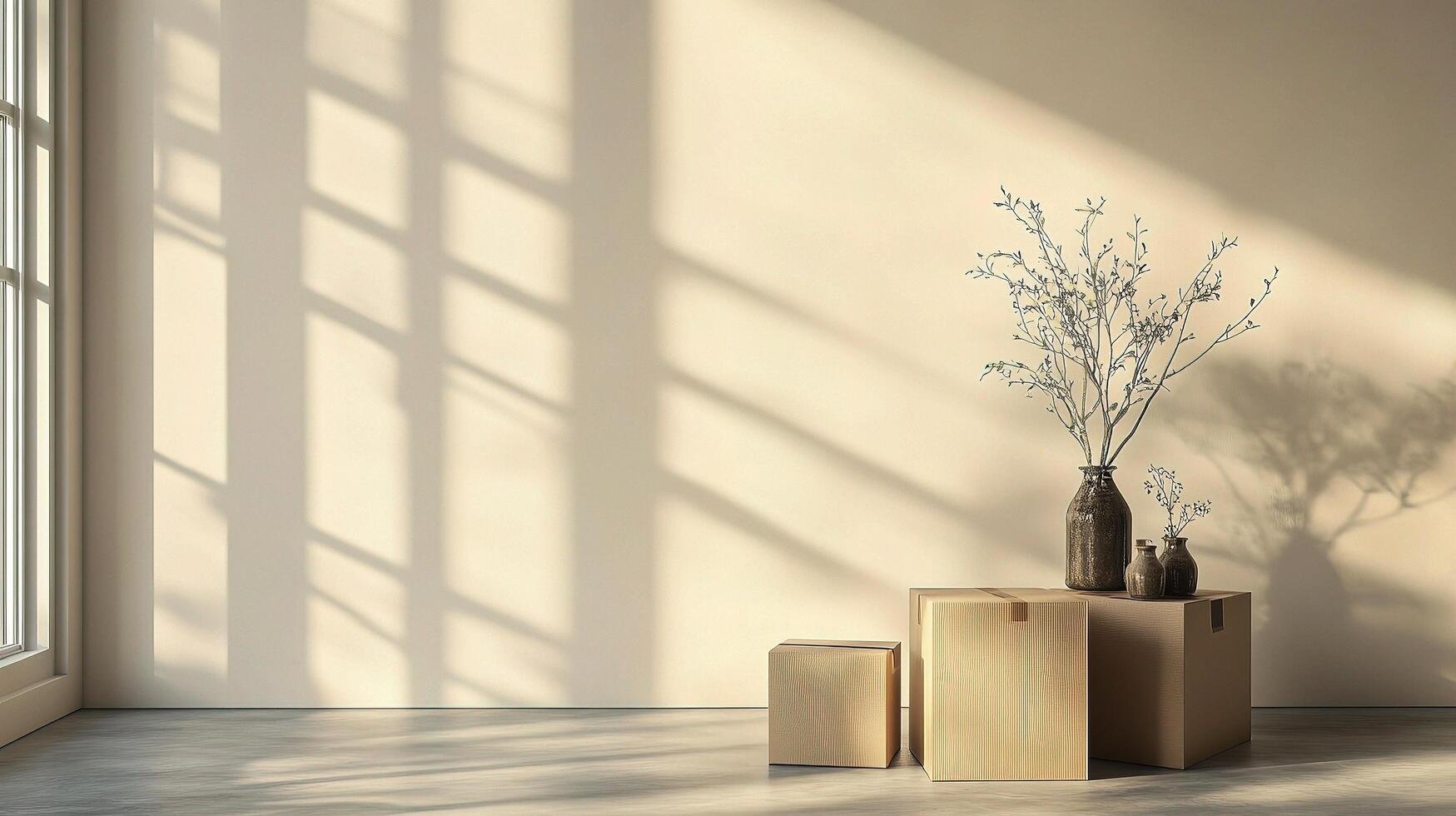 A room with a window and a vase of flowers photo