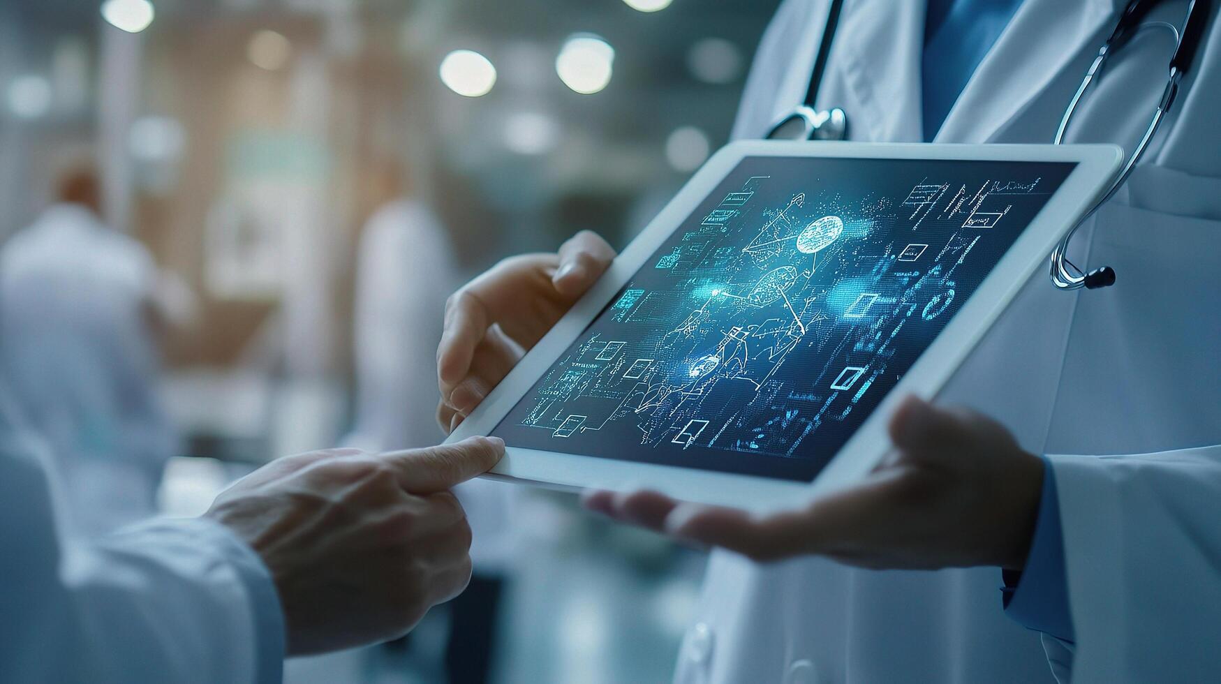 A doctor is holding a tablet with a digital image on it photo