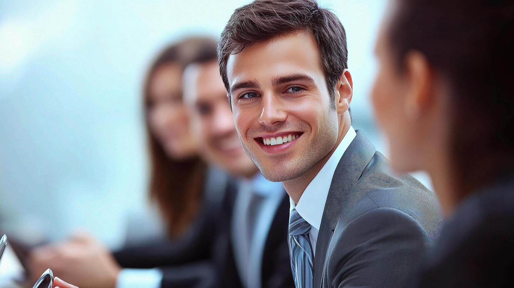 Smiling Group of Business Professionals in a Meeting Environment photo