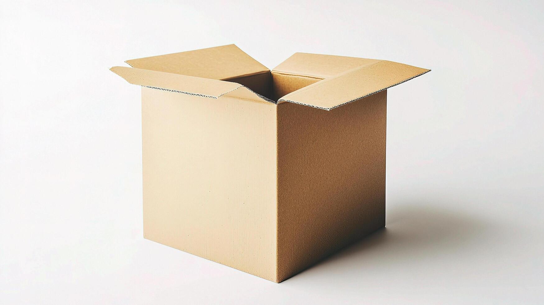 A cardboard box is open on a white background photo