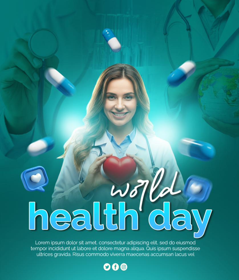 Celebrate World Health Day with Care and Wellness Health Day Poster For social media Health Day psd