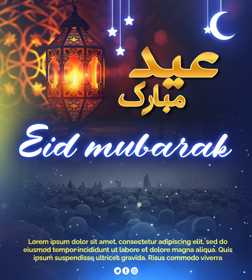Happy Eid celebration poster template with Islamic background Eid Mubarak advertisement post psd