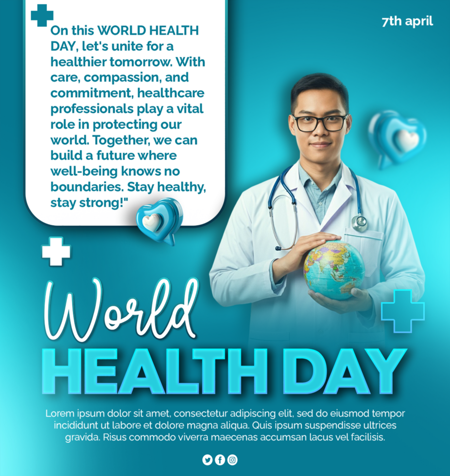 Health Day Celebration Poster Template With Doctor Background Health Day Advertisement Post psd