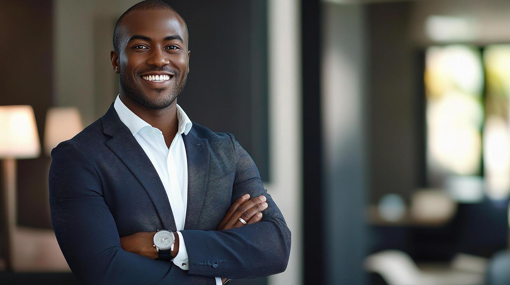 A smiling black man in a suit photo