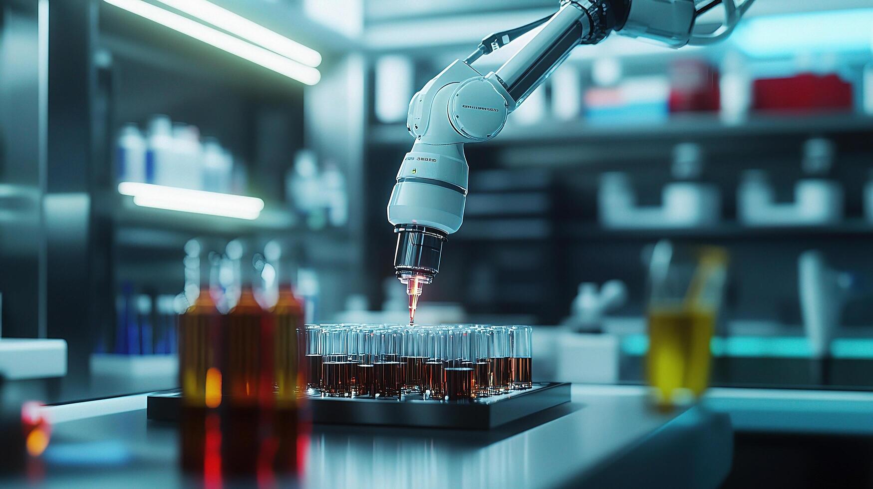 A robotic arm is working on a laboratory table photo
