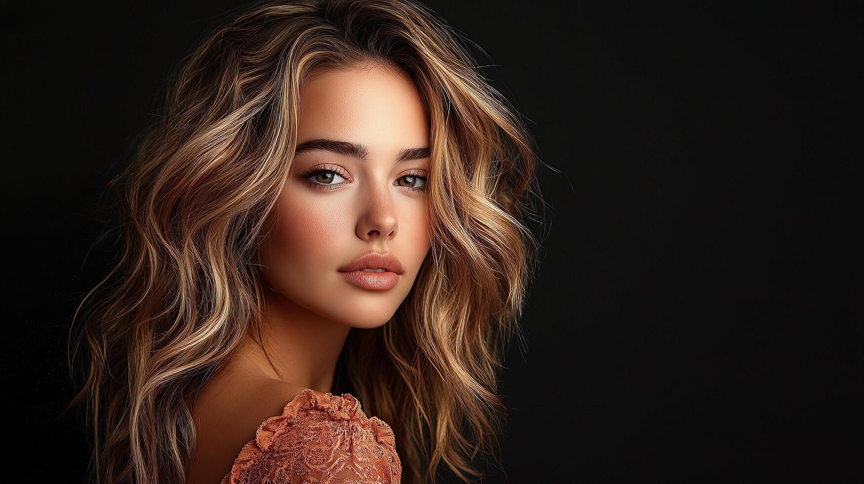 Close-Up Portrait of a Beautiful Young Woman with Long Hair photo