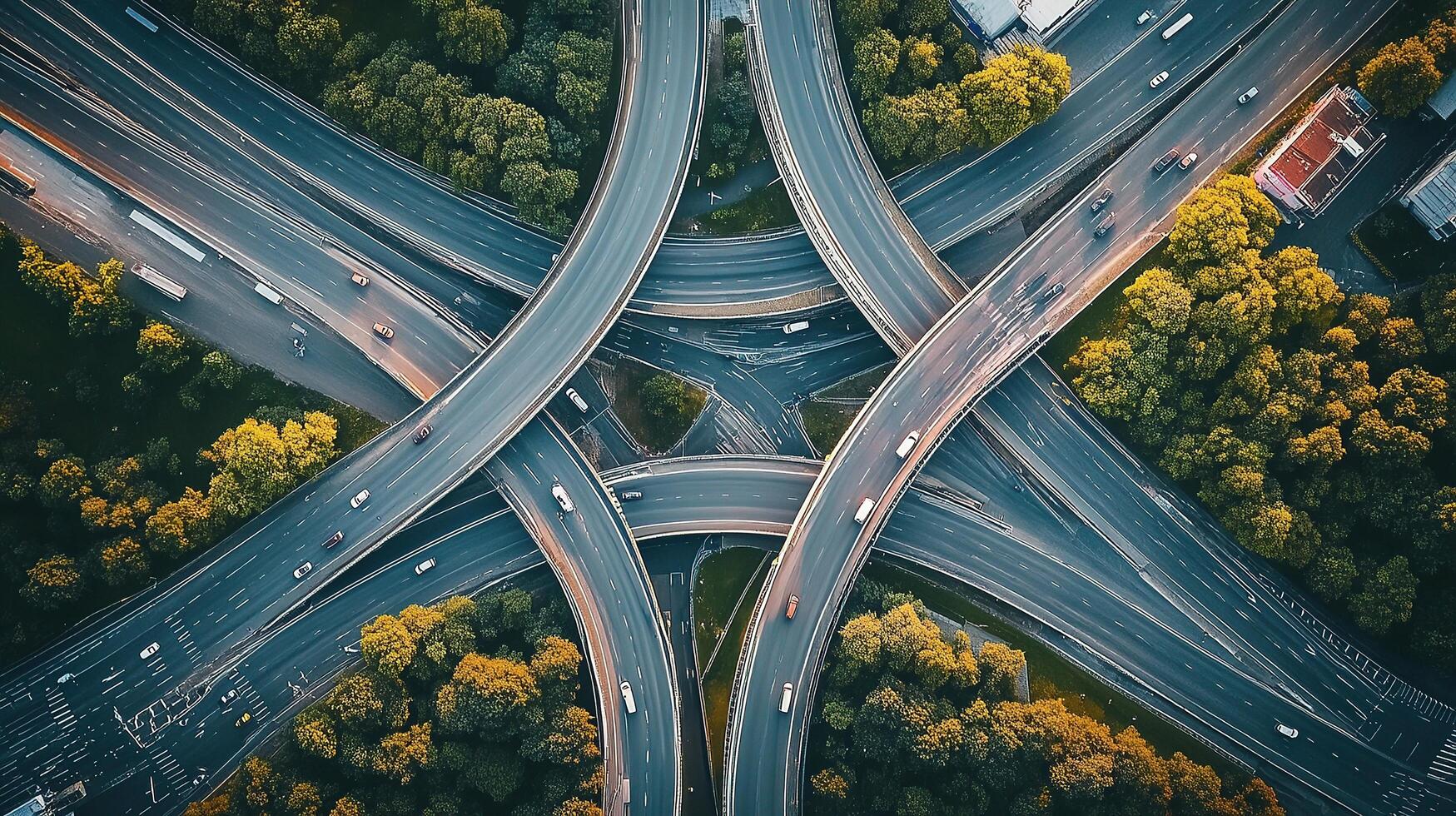 Aerial Top View of Multilevel Junction on Ring Road and Surroundings photo
