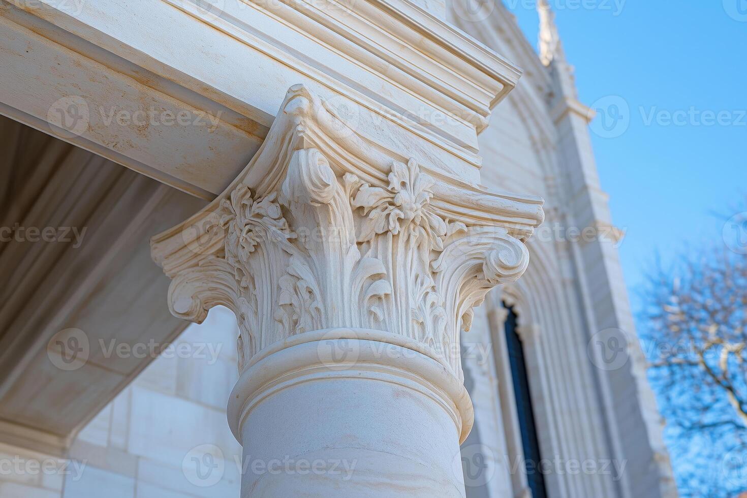 architectural detail of a gothic cathedral, capital of a column in the corinthian style photo
