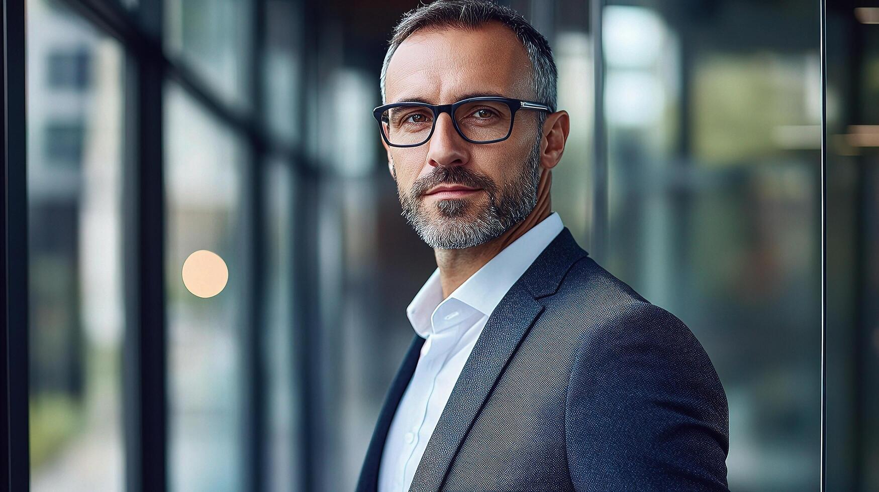 A man with glasses and a beard standing in front of a window photo