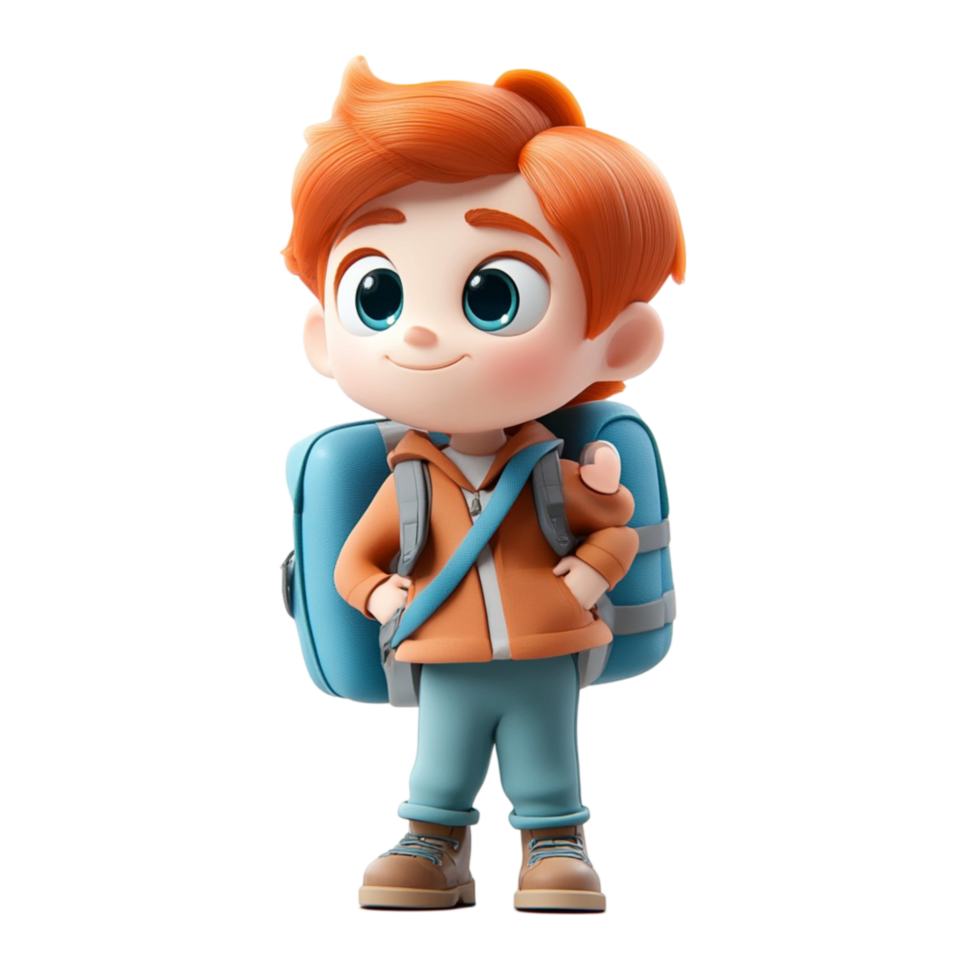 A cute funny illustration of a school boy walking back to school on a transparent background png