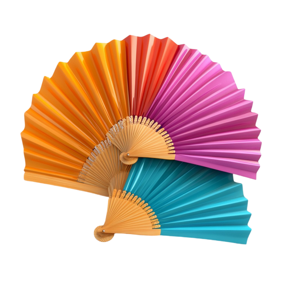 Simple photo of a fan made from colorful origami papers isolated on transparent background png
