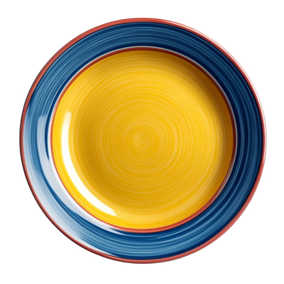 a yellow and blue plate with a stripe pattern isolated on transparent background png