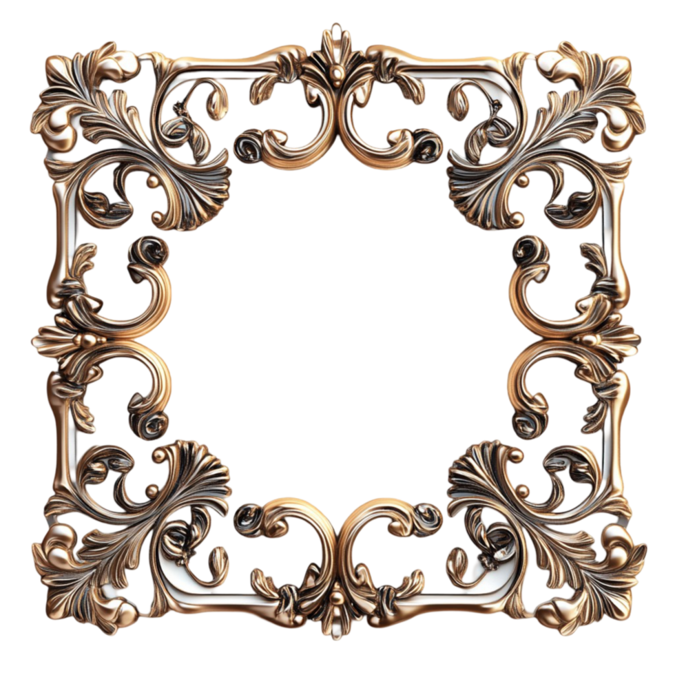 Ornate Gold Frame With Floral Decorations Isolated Transparent Background png