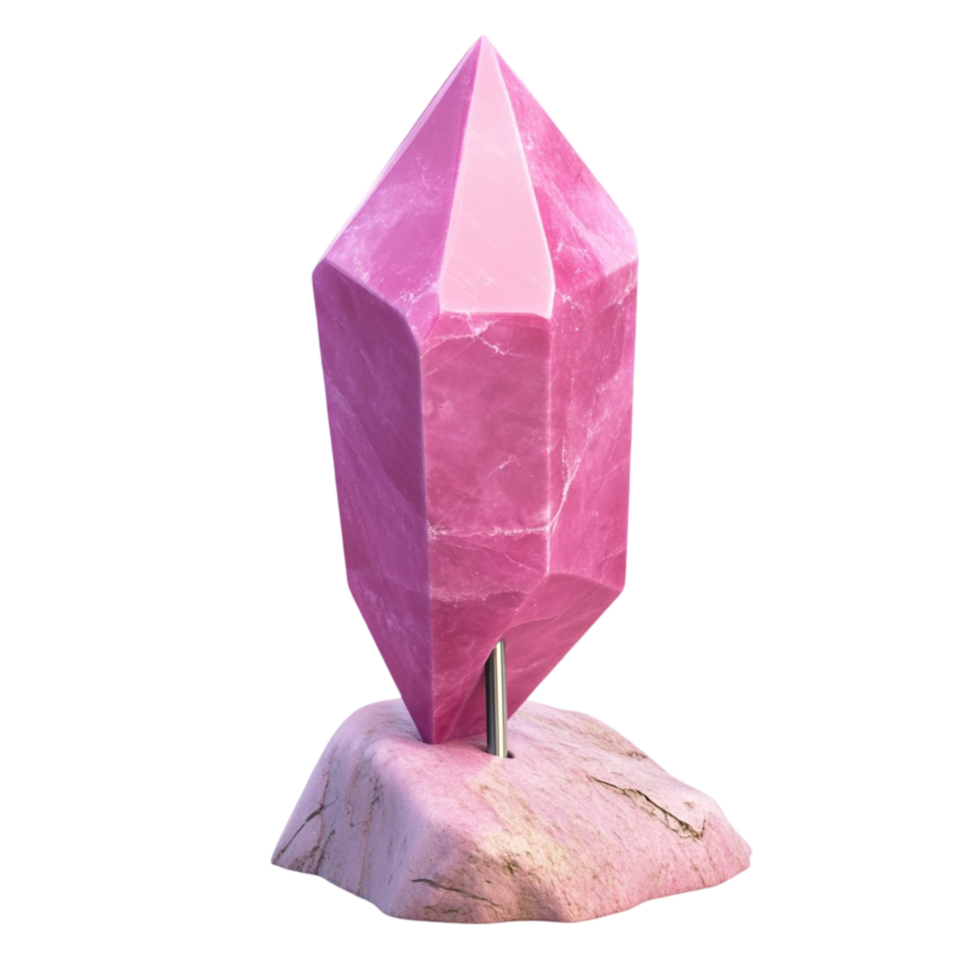 Vibrant Pink Crystal with Glossy Finish and Smooth Facets Evoking Tranquility ona transparent background png