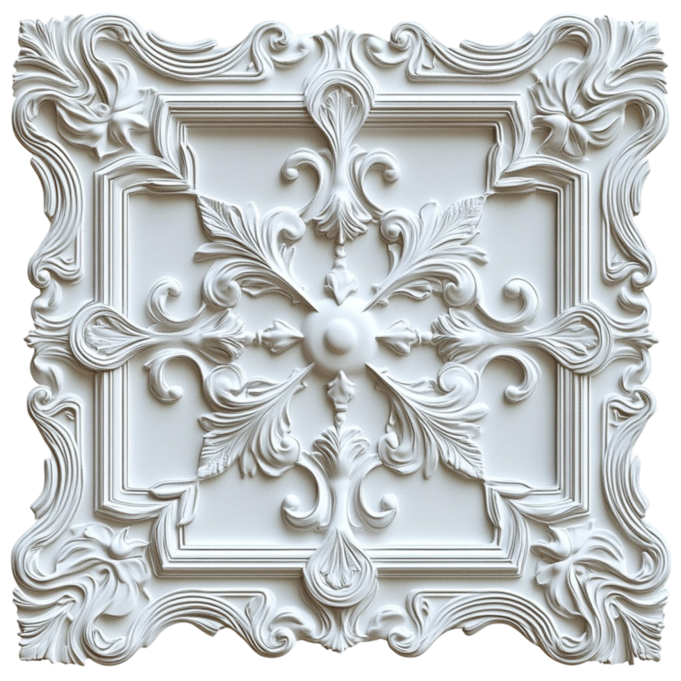 White stucco ceiling plafond decoration classical architecture element isolated Isolated Transparent Background png