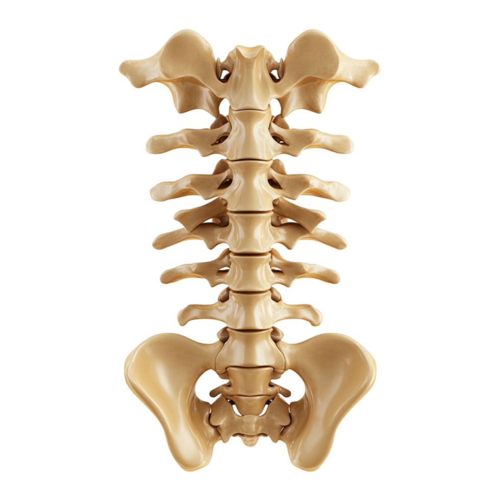 Human Skeleton Back View Spine and Ribcage Anatomy isolated on transparent background png