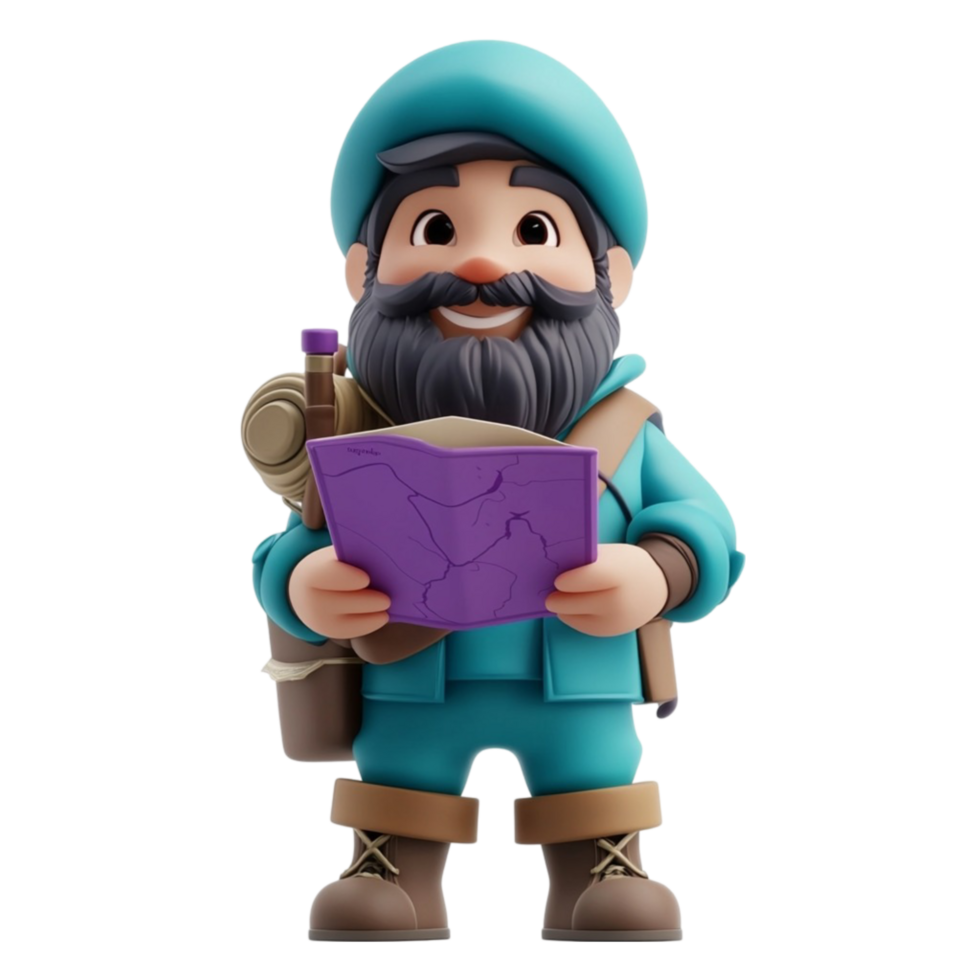 a cartoon character holding a map Isolated On Transparent Background png