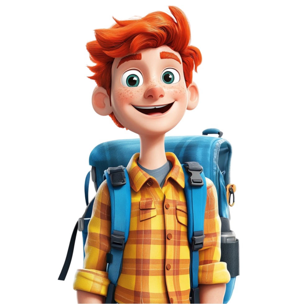 a cartoon boy with a backpack and a smile Isolated On Transparent Background png
