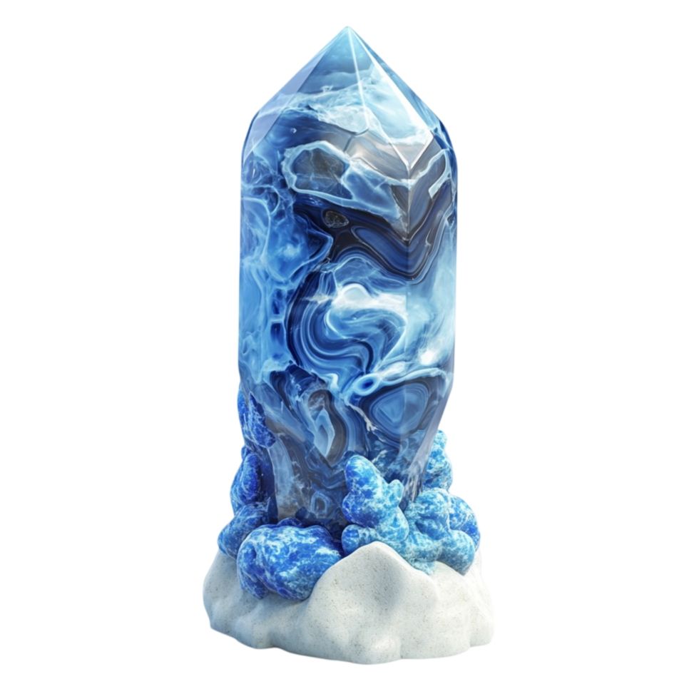 A set of blue natural faceted crystals of various shape transparent background png