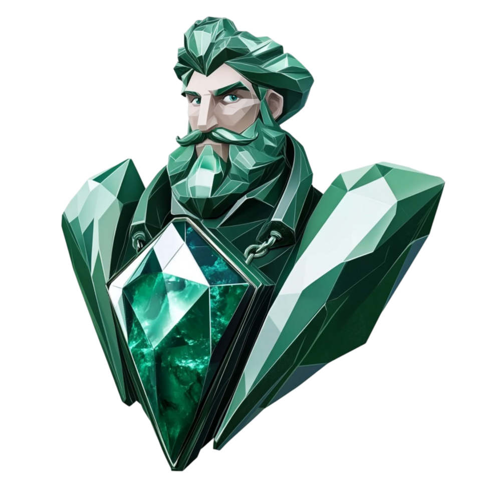 a green mGreen Bearded Man Holding Green Diamond Transparent Backgroundan with a beard and a green diamond png