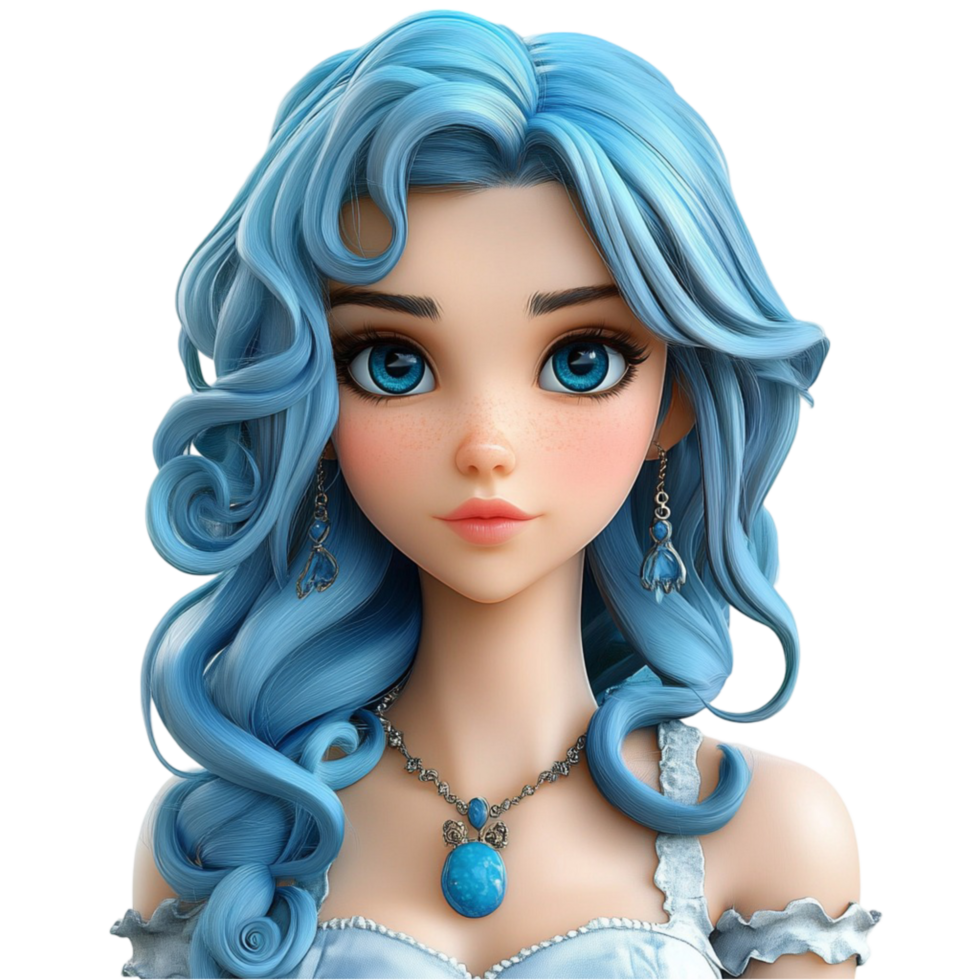 Cute Blue Haired Girl Anime Style Character Illustration Transparent Background png